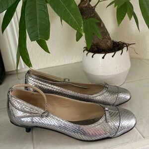 Kate Spade leather silver kitten heel maryjanes